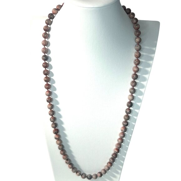 Beaded Necklace Natural Zebra Jasper Pink Gray 32" Knotted Handcrafted OOAK - Picture 2 of 8